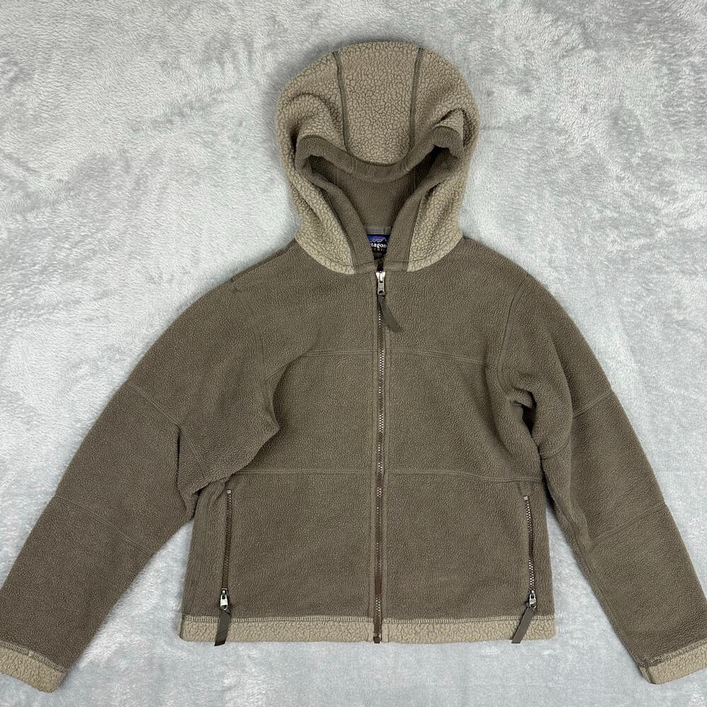 VTG 90s Patagonia Synchilla Full Zip Arctic Sherpa Fleece Hoodie Brown USA - S